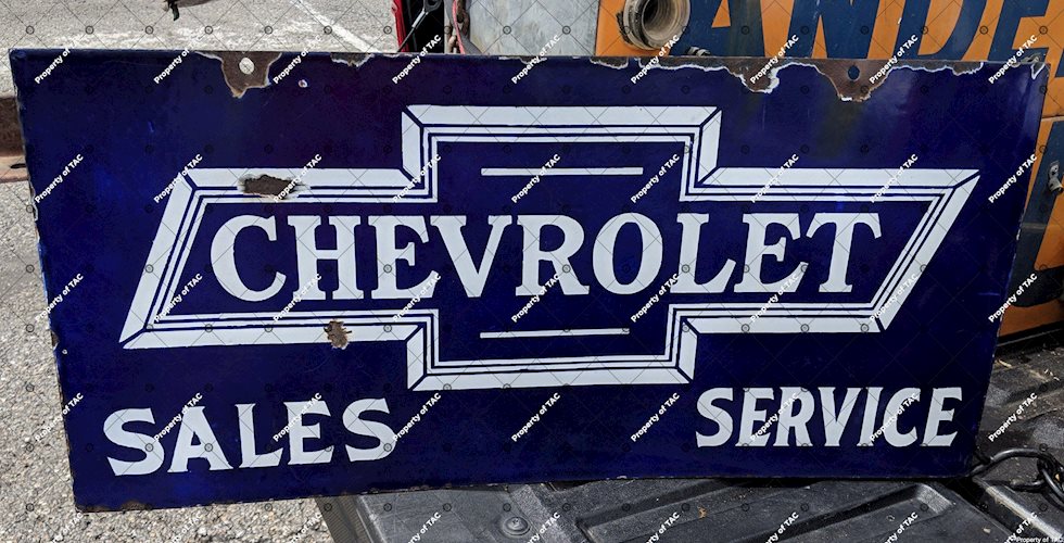 Chevrolet Sales Service DSP Double Sided Porcelain Sign