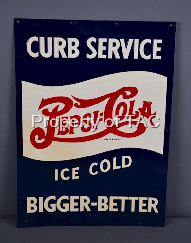 Pepsi:Cola Ice Cold 5Â¢ Curb Service Metal Sign