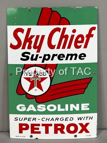 Texaco (white-T) Sky Chief w/Petrox Porcelain Pump Sign