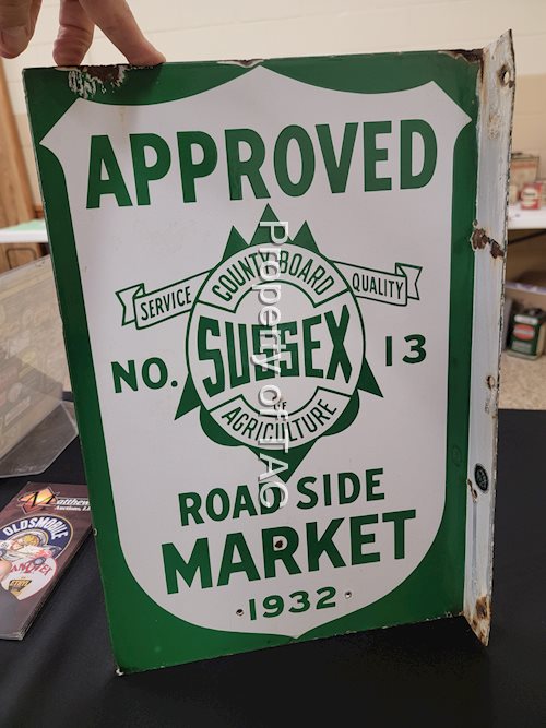 Sussex Road Side Market Approved Porcelain Flange Sign