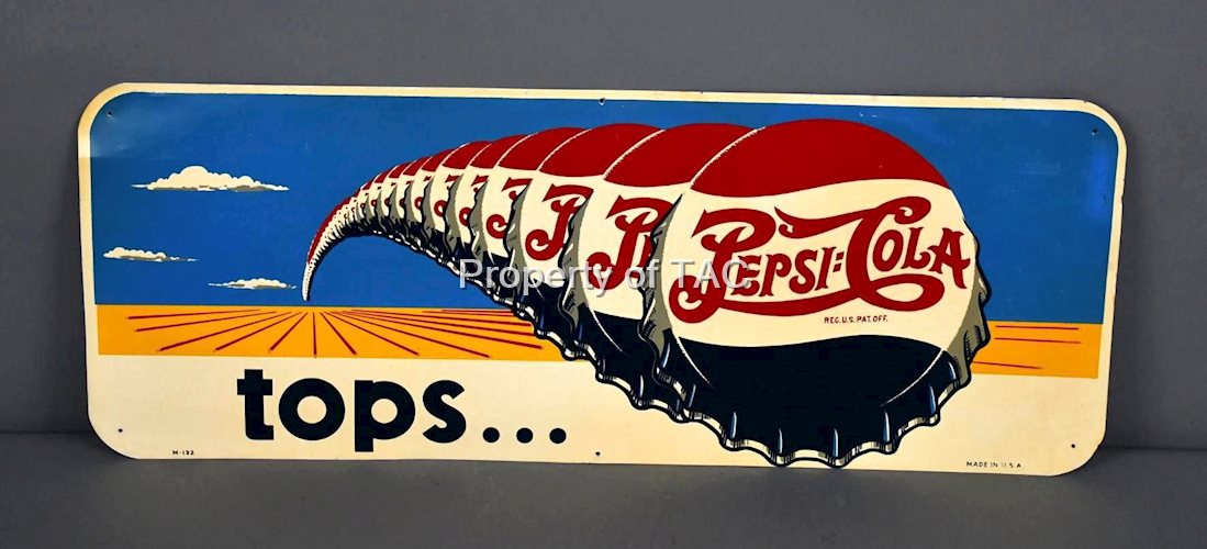 Pepsi-Cola "tops" w/Bottle Caps Graphics Metal Sign