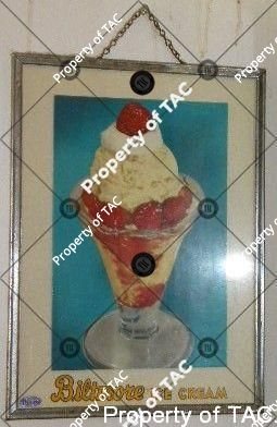 Biltmore Ice Cream Strawberry Sundae Cardboard Sign in Original Frame